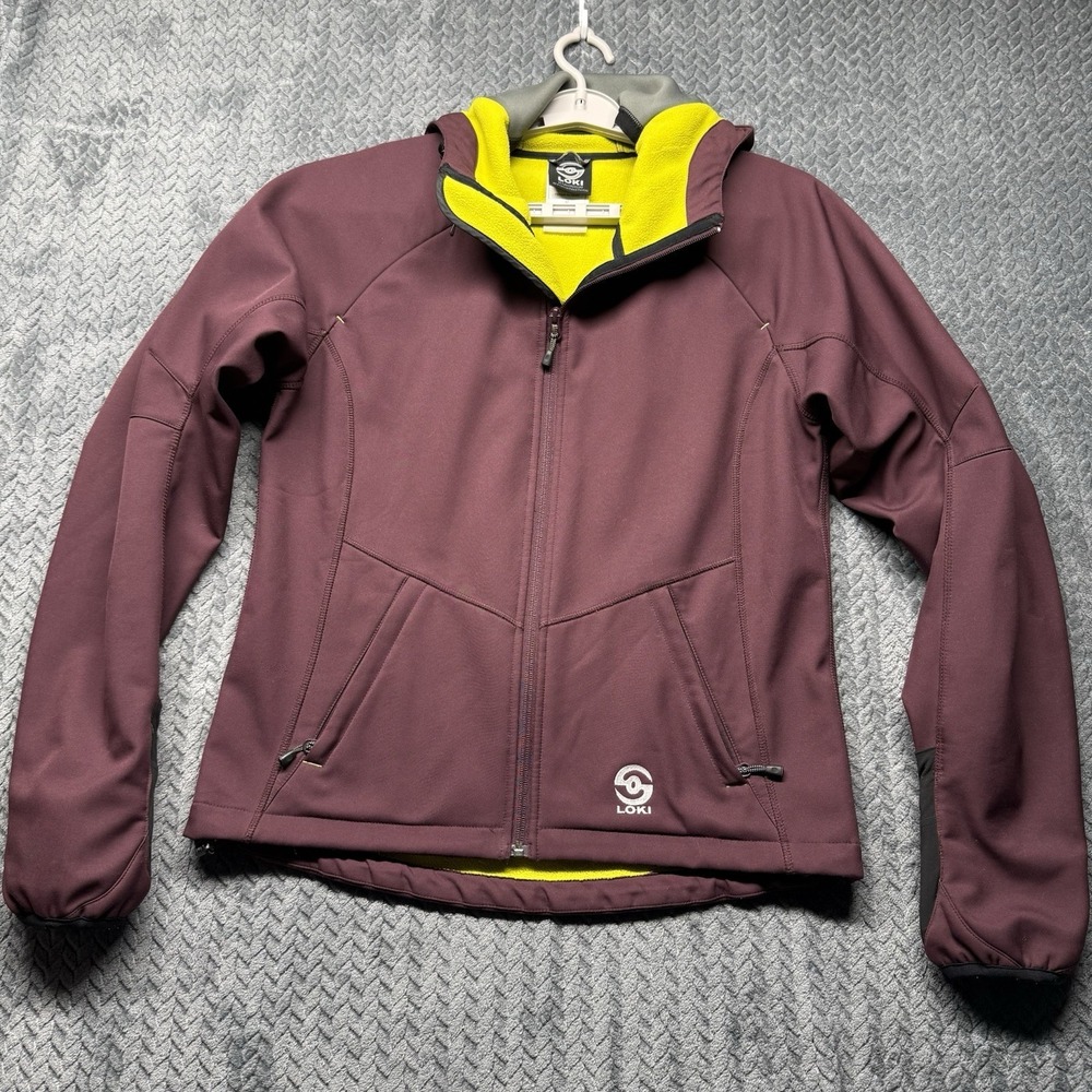 Loki Women's Softshell Jacket Medium Burgundy Fleece Lined Convertible Mitt/Mask